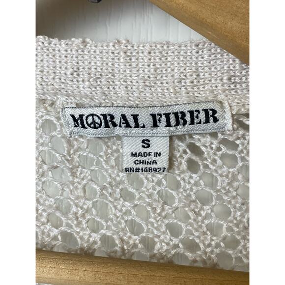 Moral Fiber Women's Cream Crochet Knit Open Duster Cardigan Size Small - Picture 3 of 6